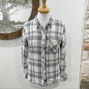Rails Hunter Windowpane Plaid Long Sleeve Button Down Shirt White Black Small